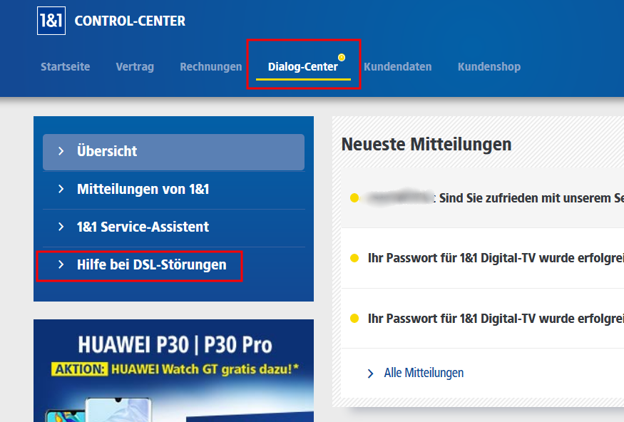 1&1 Störungen im Kundenbereich melden